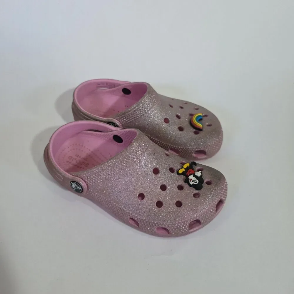 Crocs Pink Girls Clogs Sandals Glitter  Sz C13